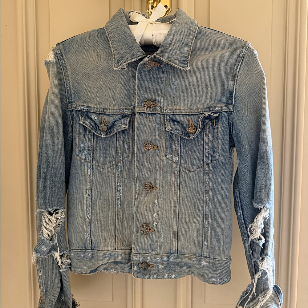 St Laurent Distressed Denim Jacket